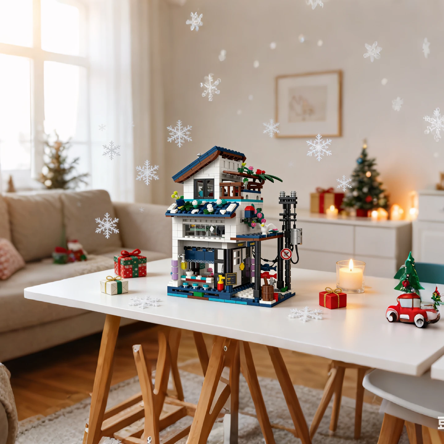 3in1 Strandhaus-Bausteine, Heimdekorationsbausteine, DIY-Lernspielzeug, pädagogischer zusammengebauter Baustein