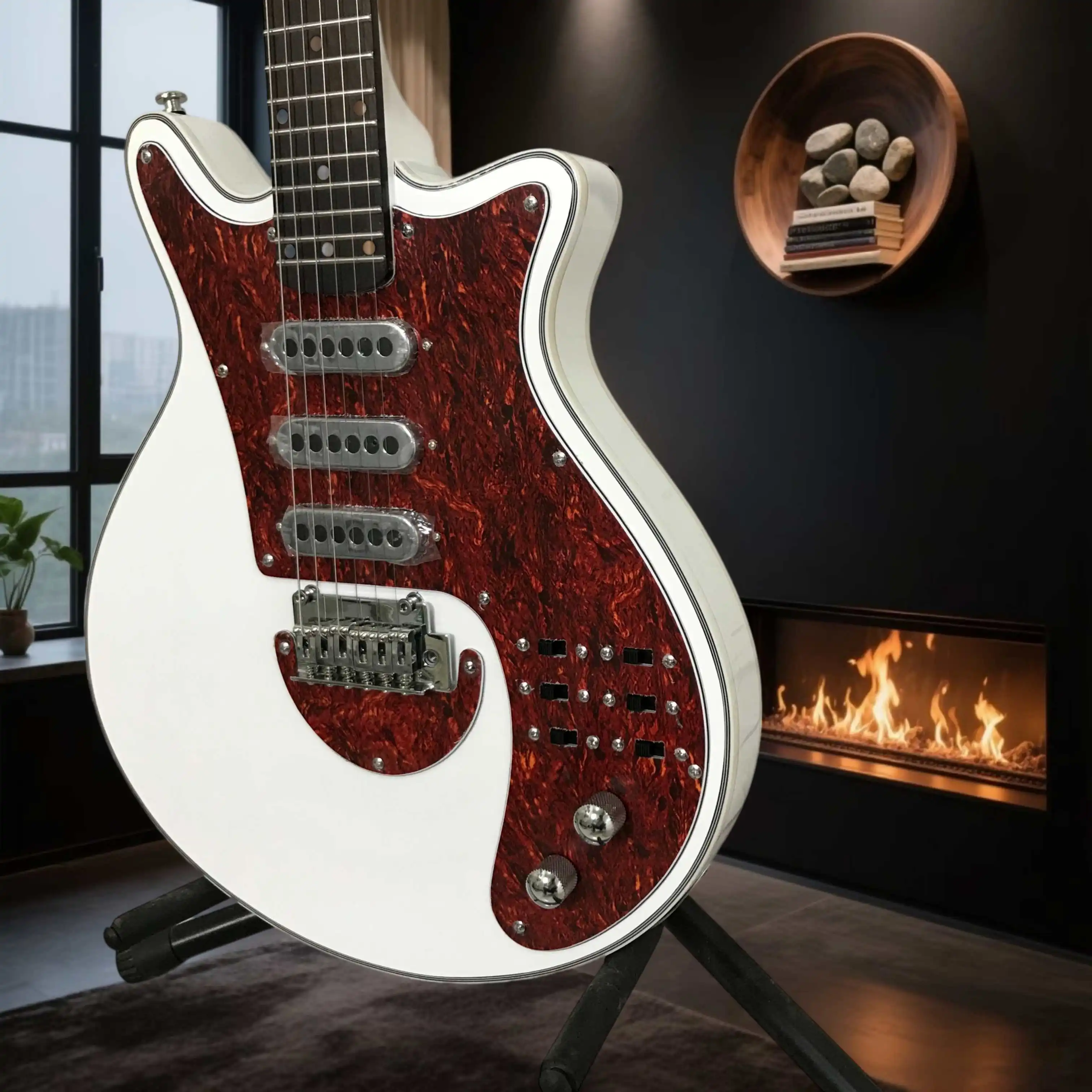White Brian May Signature Electric Guitar Fixed Bridge Triple Single Coil Warm Tone Classic Rock Performance Advanced Player