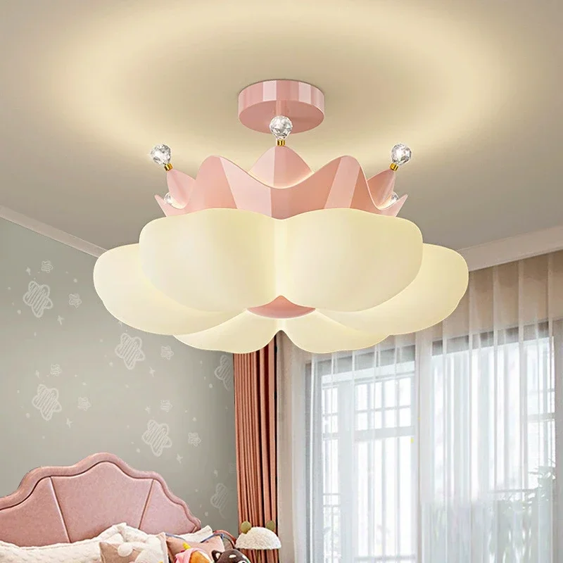 2025 White Pink Crown Petal Ceiling Lights LED Children's Room Light Warm Romantic Nursery Princess Room Girl Bedroom Ceiling La