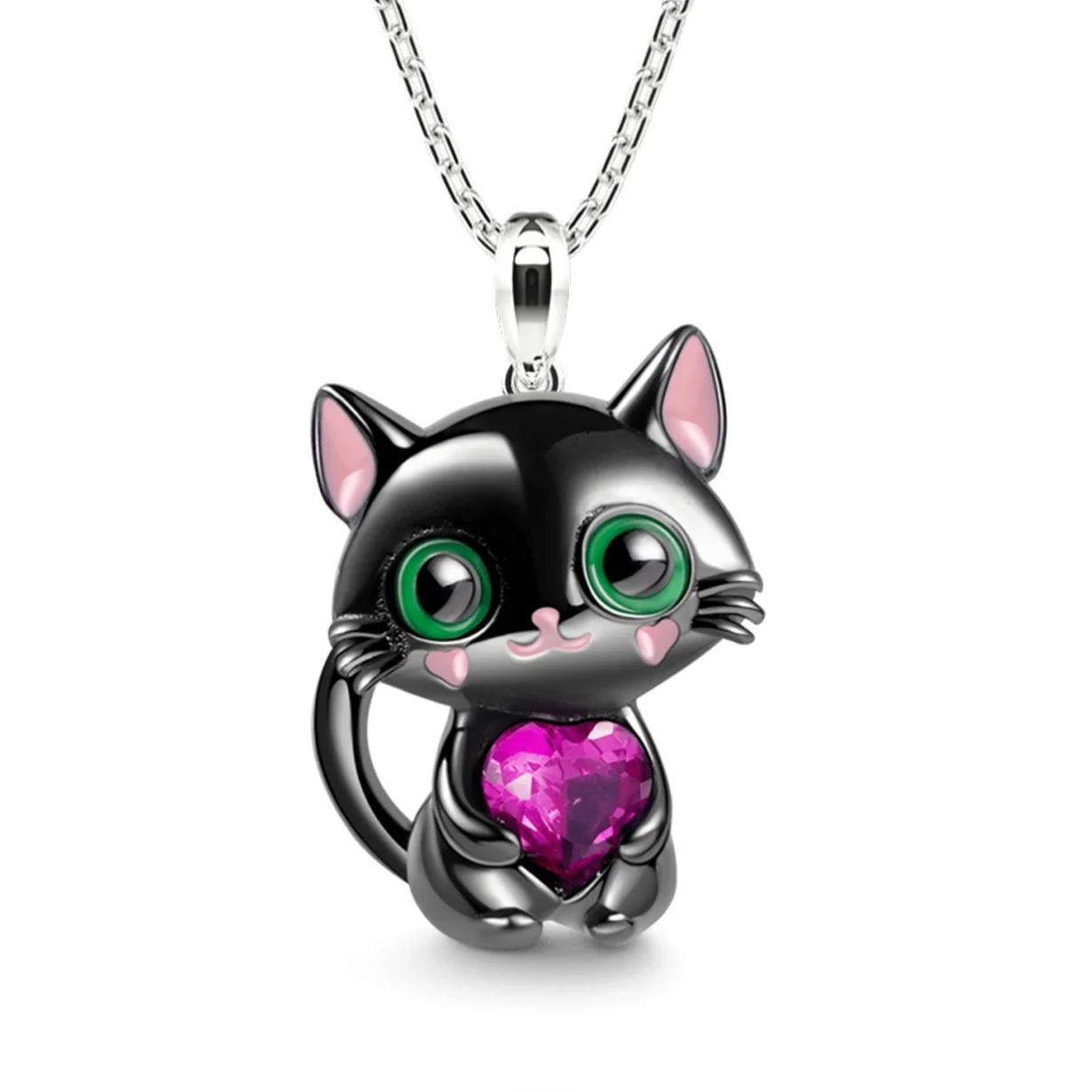 Fashion Love Crystal Cat Pendant Necklace Natural Love Crystal Cat Animal Jewelry for Women Valentines Day Gift Korean Fashion