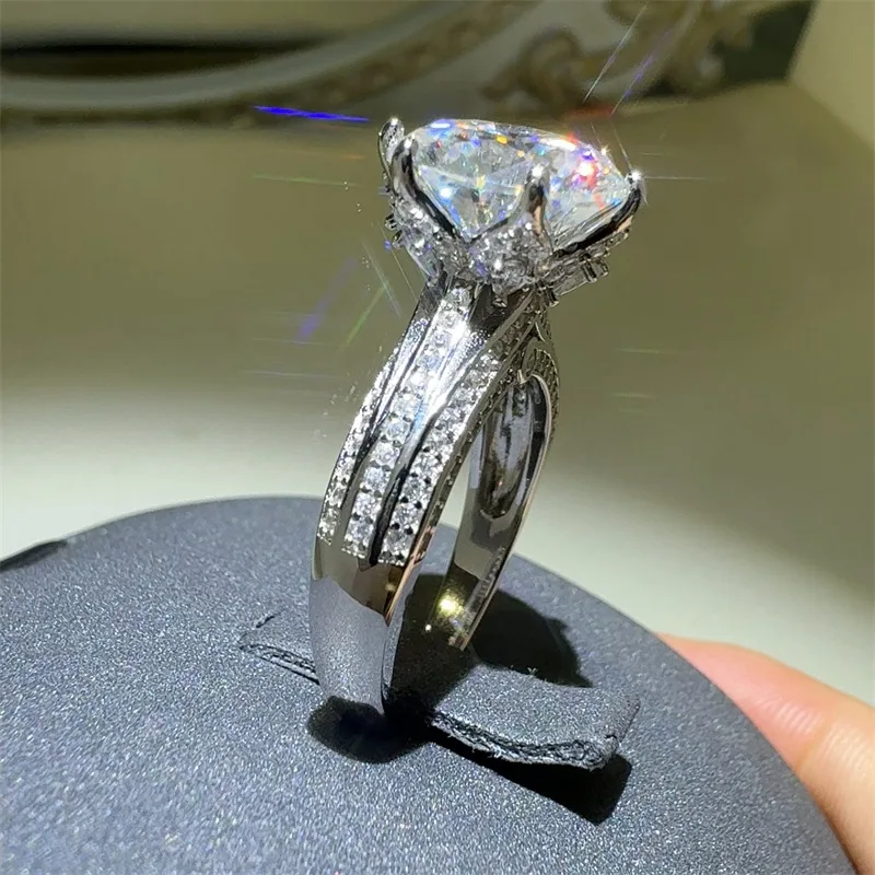 New 5 Carat D Color VVS1 Moissanite Rings Sparkling s925 Silver Moissanita Lab Grown Diamond Gemstone Ring Fine Jewelry GRA