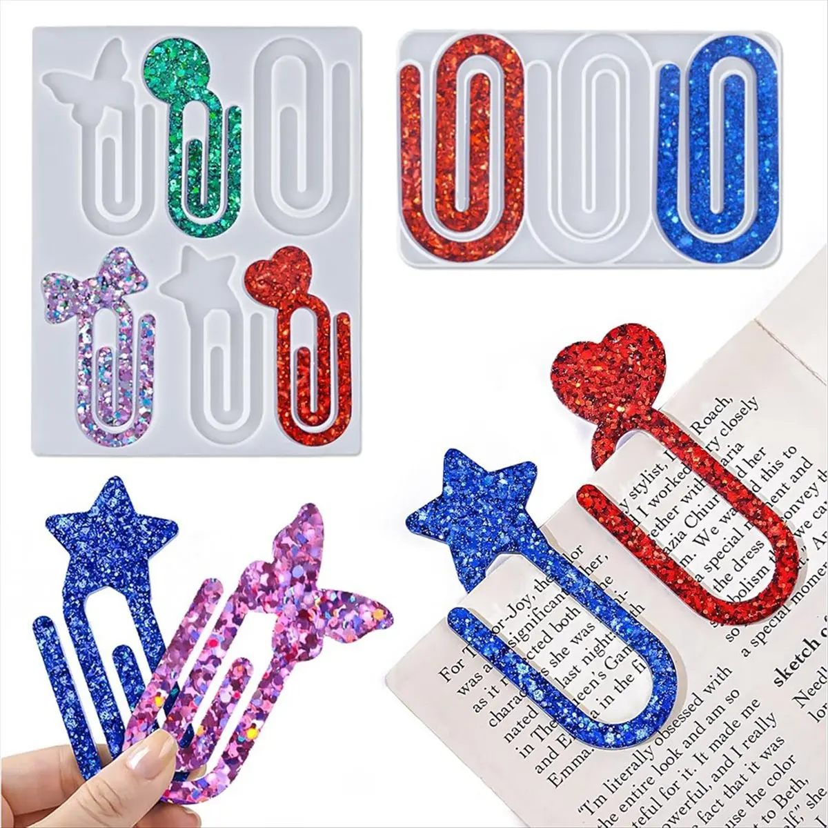 Resin Bookmark Molds Silicone 9-Cavity Paperclip Shape Bookmarks Silicone Mold for Epoxy Resin Clips Bookmarks Mould