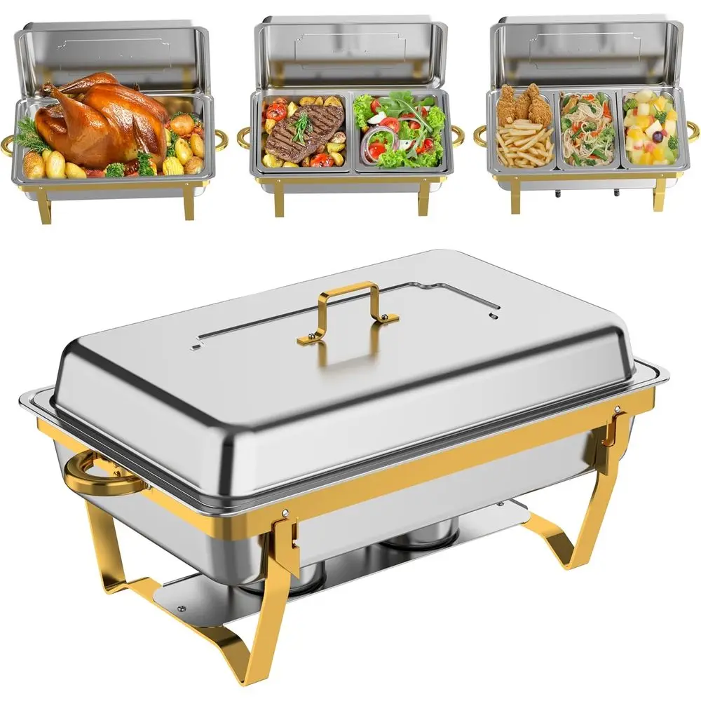 

4-Piece Buffet Chafing Dish Set, 9 Quart Stainless Steel Warmer with 1/2 & 1/3 Size Pans, Ideal for Catering and Party Events in