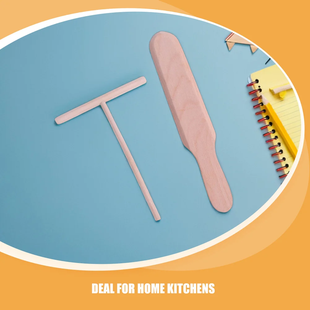 2Pcs Baking Pancake Tools Wooden Scraper Spatula Easy Restaurant Use Multifunctional Crepe Maker