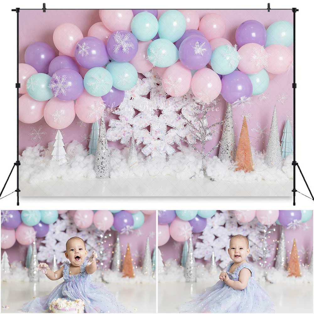 

Pastel Snowflake Balloons Photo Background Princess Girl Birthday Cake Smash Photography Backdrop Kids Photo Studio Props