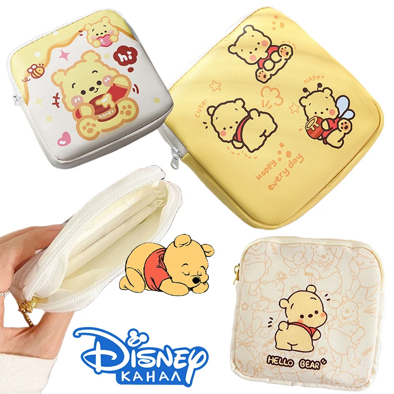 Disney Pooh Bear Winnie Aunt Tampon Storage Bag Aunt Towel Bag Coin Purse Sanitary Storage Bag Cartoon Zipper Wallet Girl Gift