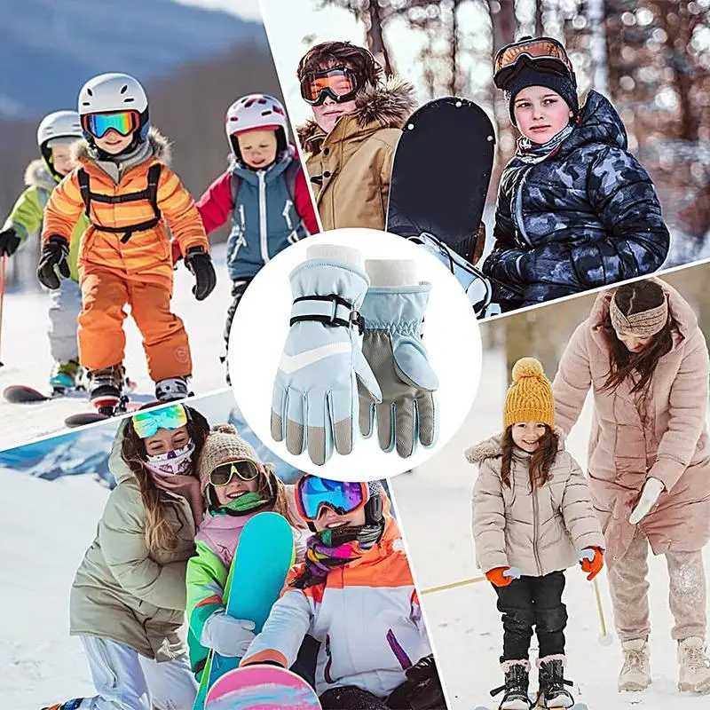 Rękawiczki śnieżne Dziecięce termiczne rękawice snowboardowe Akcesoria zimowe Antypoślizgowe rękawiczki regulowane Sprzęt na zimną pogodę do jazdy na nartach i pieszych wędrówek