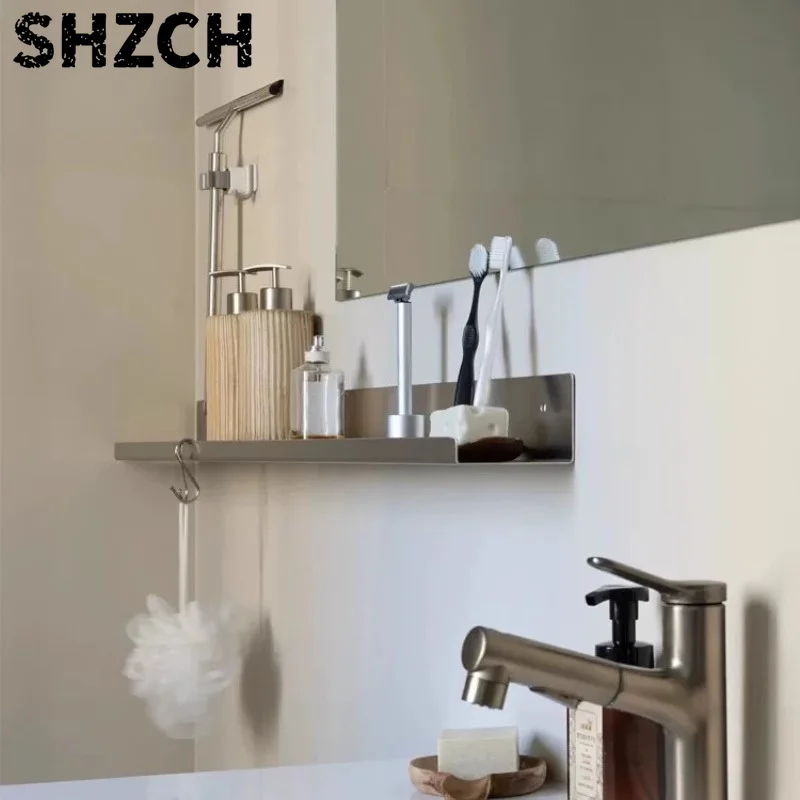 Bathroom Minimalist Stainless Steel Shelf Sanitary Products Teeth Cup Storage Rack Wash Table Wall Hanging Metal Laminate