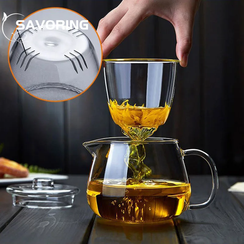 400ml Glass Teapot Heat-Resistant Borosilicate Glass Teapot Boiling Teapot Thickened with Handle Teapot Household Flower Tea Set