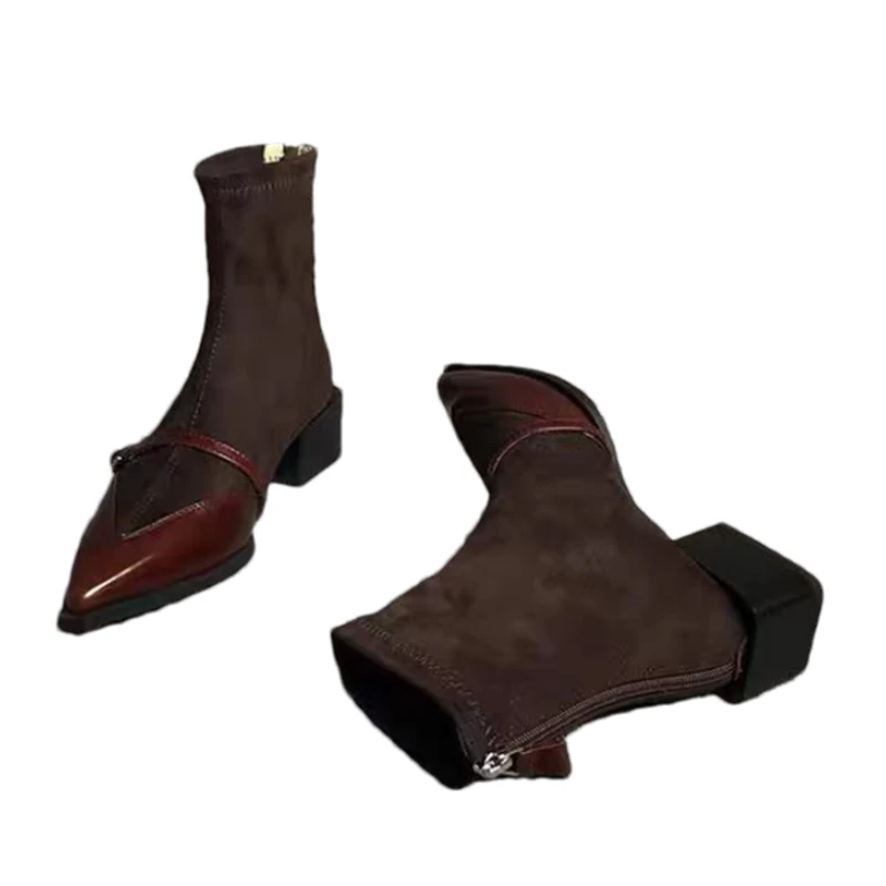 Pointed Toe Ankle Boots for Women Mid Heels Designer Shoes 2025 Elegant Winter Gothic Boots New Pumps Trend Dress Ladies Boots