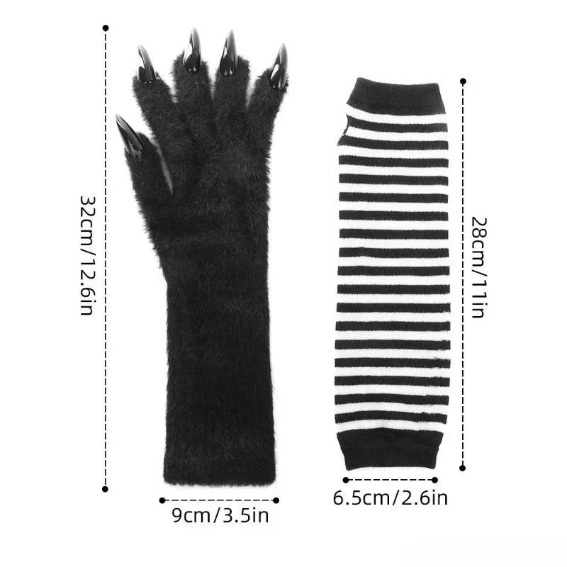 Animal Paw Furry Cosplay Fursuit Gloves with Nail Cat Wolf Kig Warm Fursuits Gloves Halloween Comic Con Kigurumi Party Roleplay