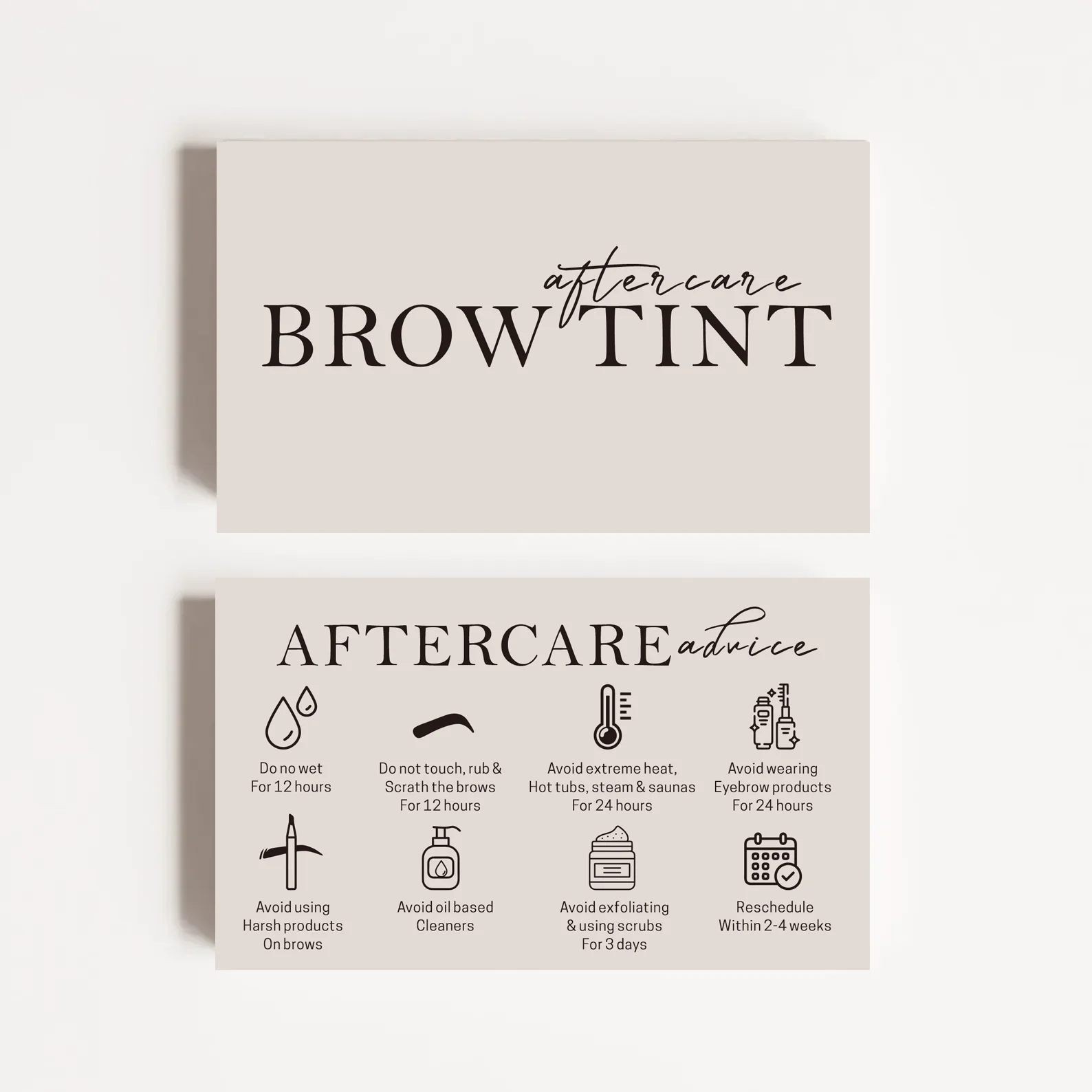 50Pcs Laminated Brow Aftercare Cards | 2x3.5 Inch Card Size | Brow Lift and Tint, Simple Design with Illustrations