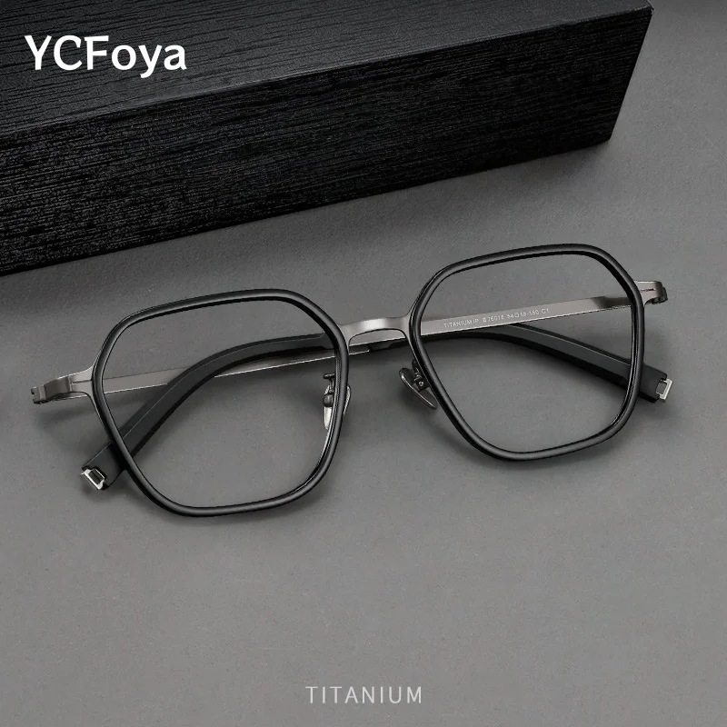 

YCFoya Men Ultra-light Screwless TR90 Pure Titanium Glasses Square Big Size Optical Prescription Women Eyeglasses Frame 26016