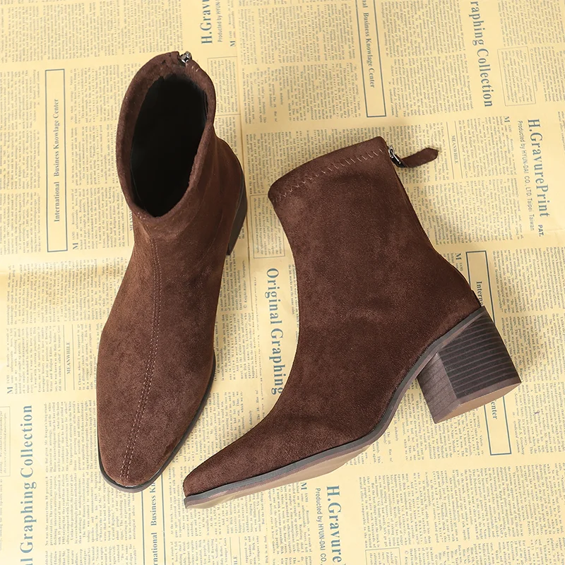 

High Heels Women Ankle Boots Chunky Elegant Designe Suede Shoes 2025 New Pumps Winter Woman Boots New Luxury Dress Woman Booties