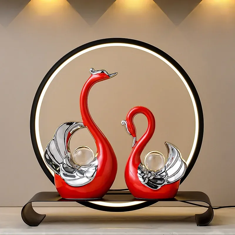 for Light Luxury High End Crystal Ball Swan Ornament Pair Living Room Wine Cabinet TV Cabinet Decorations Wedding Gifts for