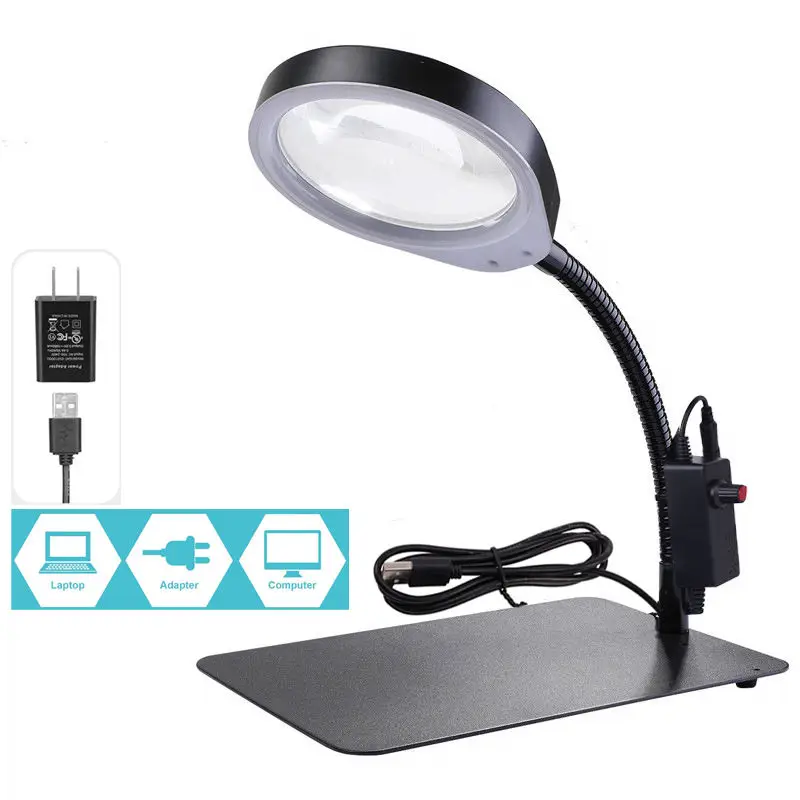 5x 8x 10x lupa led luz de mesa luz da luz do dia lâmpada de mesa 48 led multi-função desktop lâmpada de ampliação por atacado