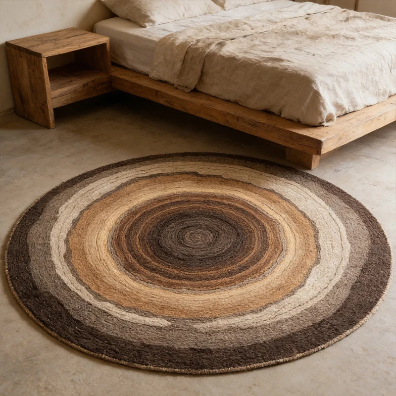 Round Living Room Rug Soft Comfortable Faux Cashmere Carpet Retro Wabi-sabi Style Bedroom Bedside Rugs Home Decoration Floor Mat
