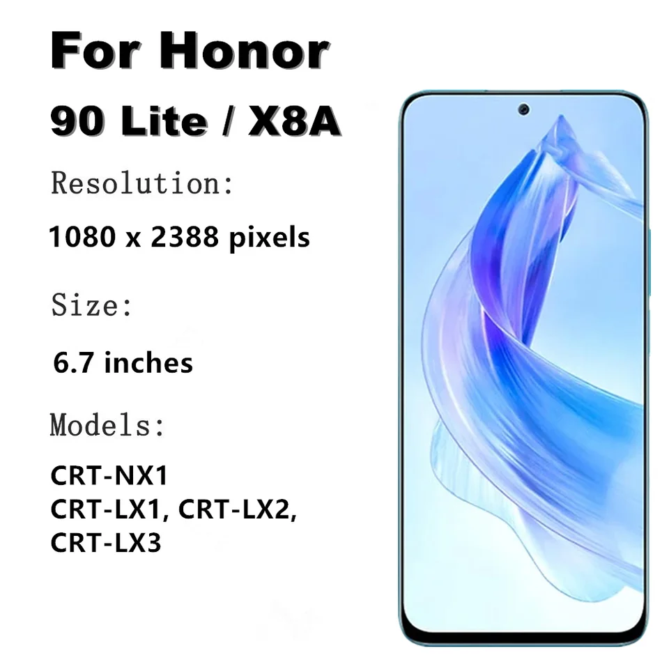 Pantalla de 6.7'' para Huawei Honor 90 Lite LCD CRT-NX1 con táctil y digitizador para Honor X8A LCD con marco CRT-LX1 2