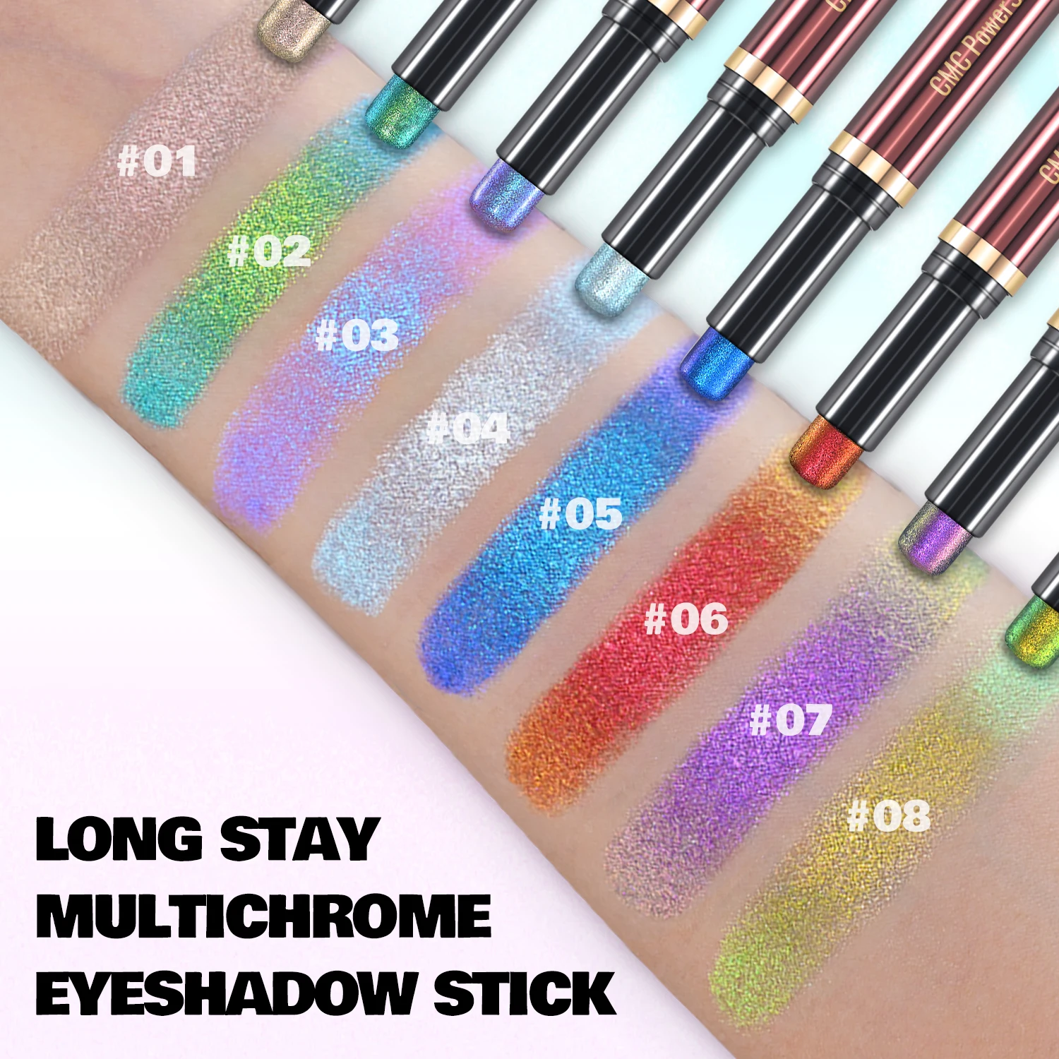 CHARMACY Multichrome Eyeshadow Stick z aplikatorem w kształcie gąbki, wodoodporny, długotrwały, brokatowy, profesjonalny makijaż oczu dla kobiet