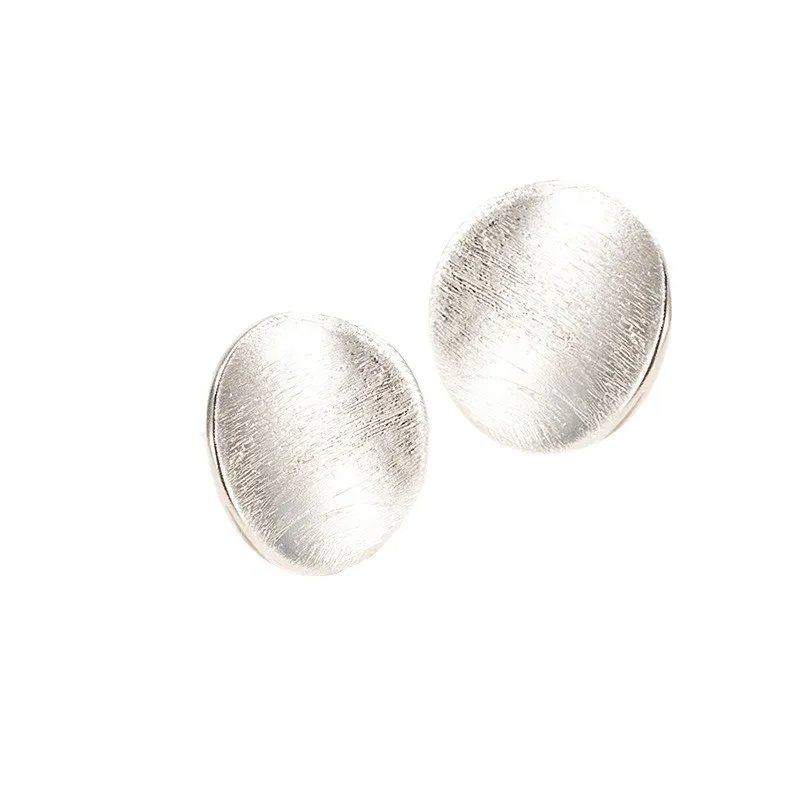Simple 925 Sterling Silver Scrub Oval Concave Stud Earrings For Woman Piercing Jewelry Aretes De Mujer Party Gift