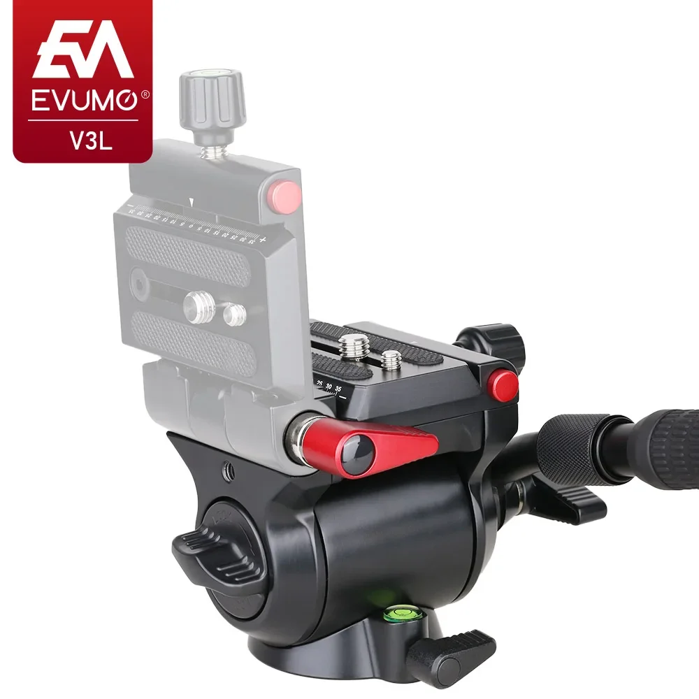 EVUMO V3L Quick Release Fluid Video Head 360° Panoramic Gimbal Head Tilt -52° +90° Detachable Handle for Tripod Monopod Shooting