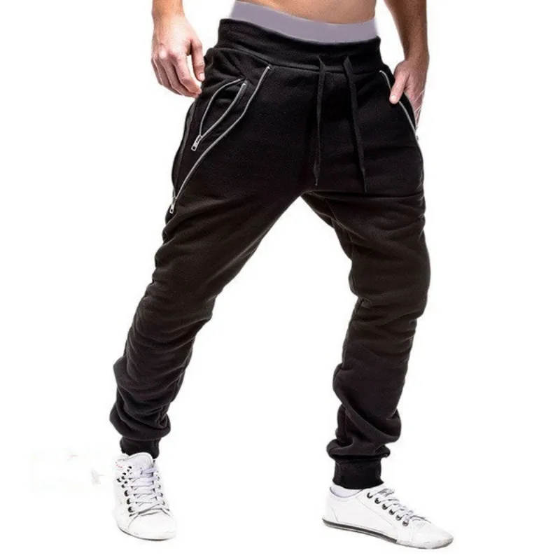 Spring and Autumn New Trendy Zipper Men's Sports Pants with Drawstring Men's Small Feet Closure Fashion Sports Pants