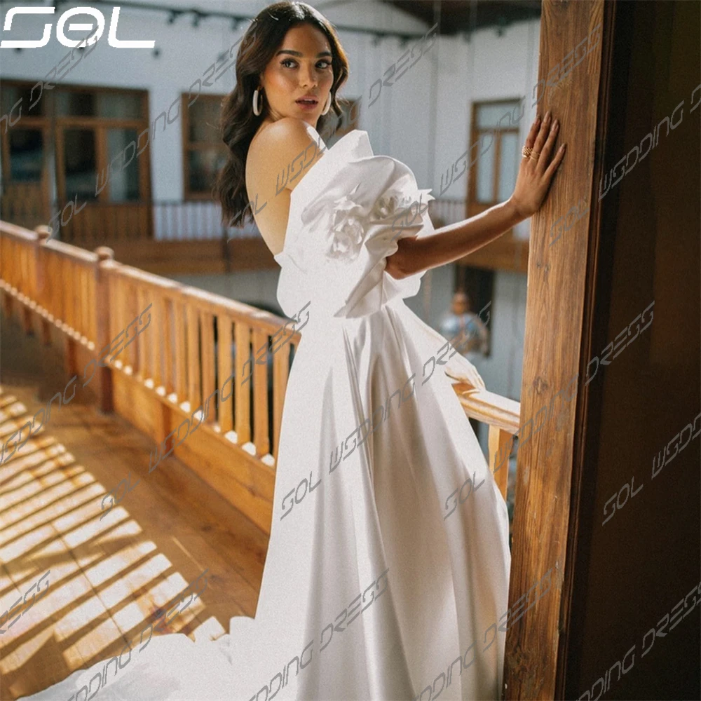 Vestido De Novia Simple desmontable con mangas abullonadas, elegante, Espalda descubierta, escote Corazón, línea A