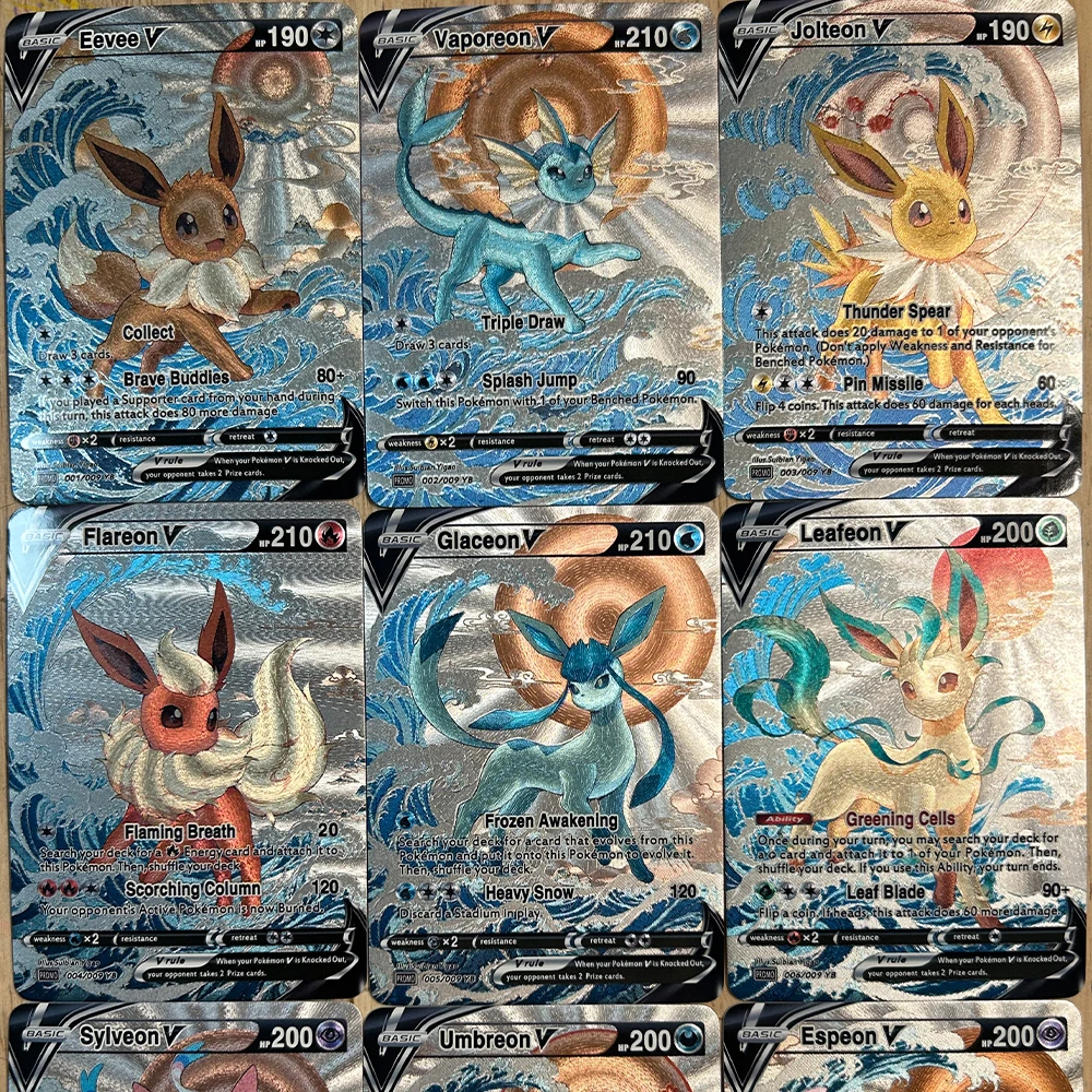 9 قطعة/المجموعة أنيمي PTCG جمع بطاقة Eevee Vaporeon Leafeon Umbreon Espeon الإنجليزية تنقش الملمس بطاقة فلاش لعبة هدايا الطفل #5