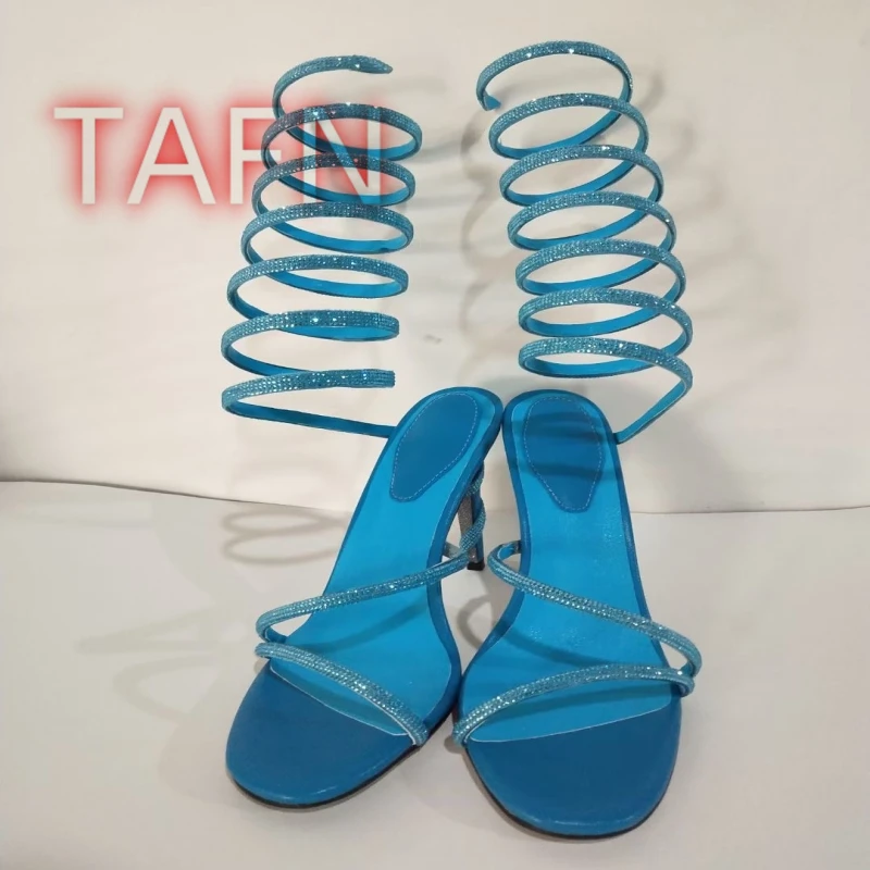 Women Crystal Wrap Sandals Sexy Peep Toe Stiletto Heel Winding Tape Sandals Ladies Fashion Catwalk Party Dress Shoes Big Size 43 - view 4