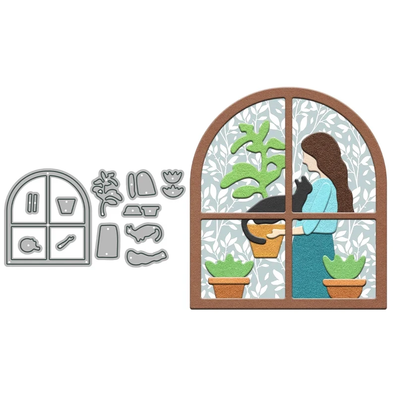 

Girls And Plants Pot In Window Cutting Dies DIY Scrapbooking Supplies Metal Dies Knife Mold For Cards Albums Decor
