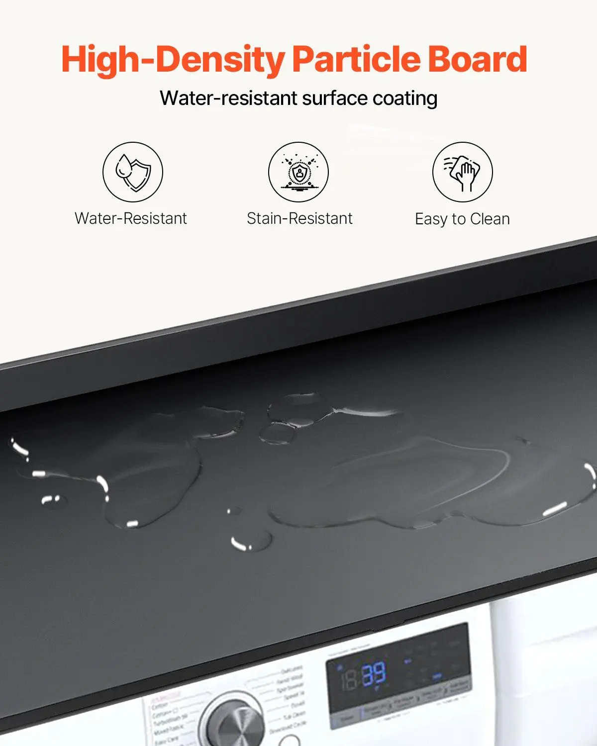 Fold-Over Laundry Countertop 54x27.5in, High Strength Wood Material, 250lb Rating, Tool-Free Setup, Black