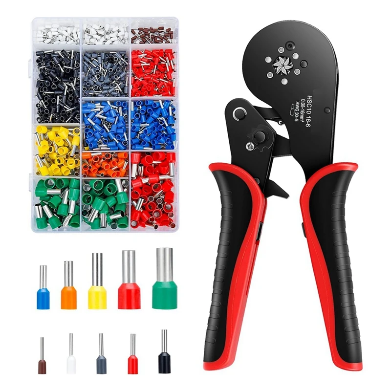 Ferrule Crimping Tool Kit, Wire Crimping Plier Set With 1200 Terminal Crimp Connectors, 0.08-16Mm², Self-Adjustable