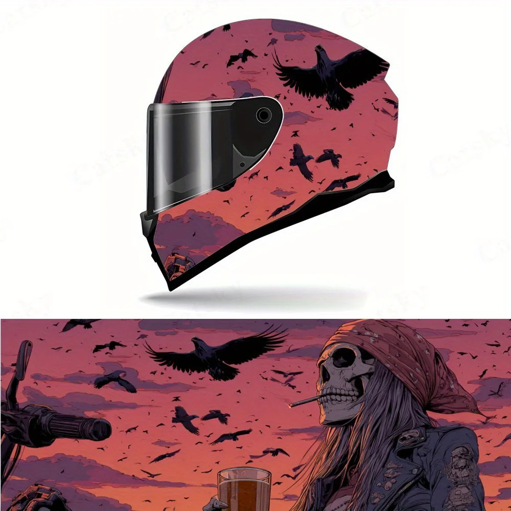 

Crows and Street Skeletons Motorcycle Helmet Decal, Self-adhesive Waterproof Helmet Vinyl Wraps Sticker, Cool & Unique DIY Graff