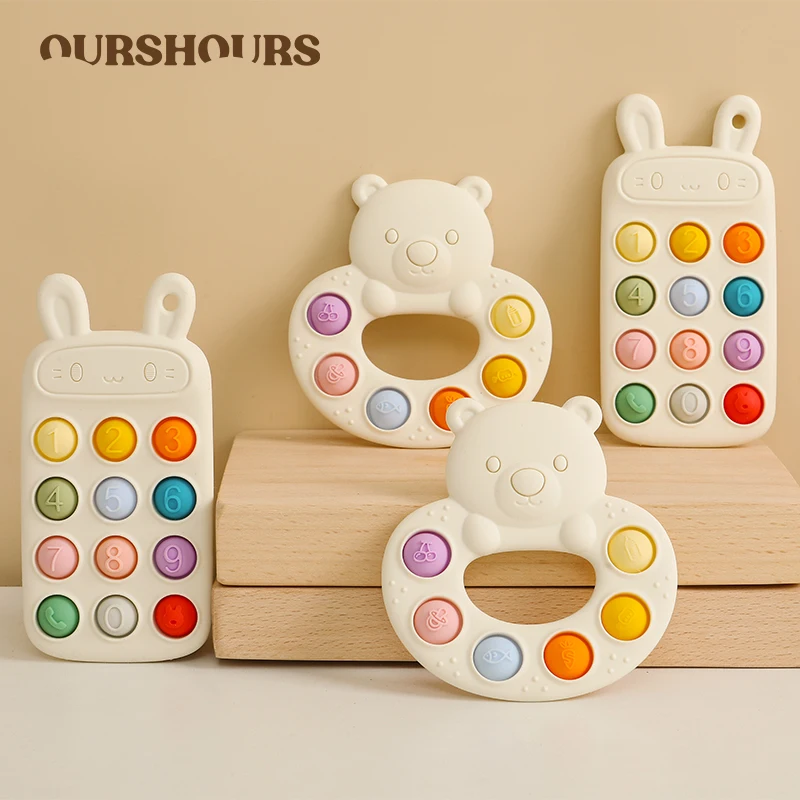 Cartoon Rabbit Phone Shape Baby Silicone Teethers BPA Free Cute Bear Design Teething Toys for Infants Nursing Teether Baby Stuff