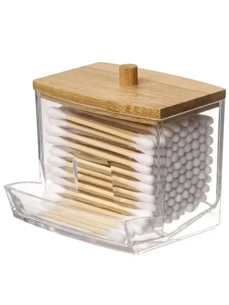Boîte de rangement pour coton-tige, conteneur pour coton-tige à Double tête, couvercle carré Transparent en bambou, boîte d'organisation pour cure-dents