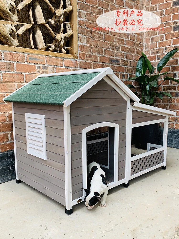 

Домик для собак, уличная вилла из цельного дерева, большой балкон, большой дом, уличный сарай для будки, непромокаемая вилла