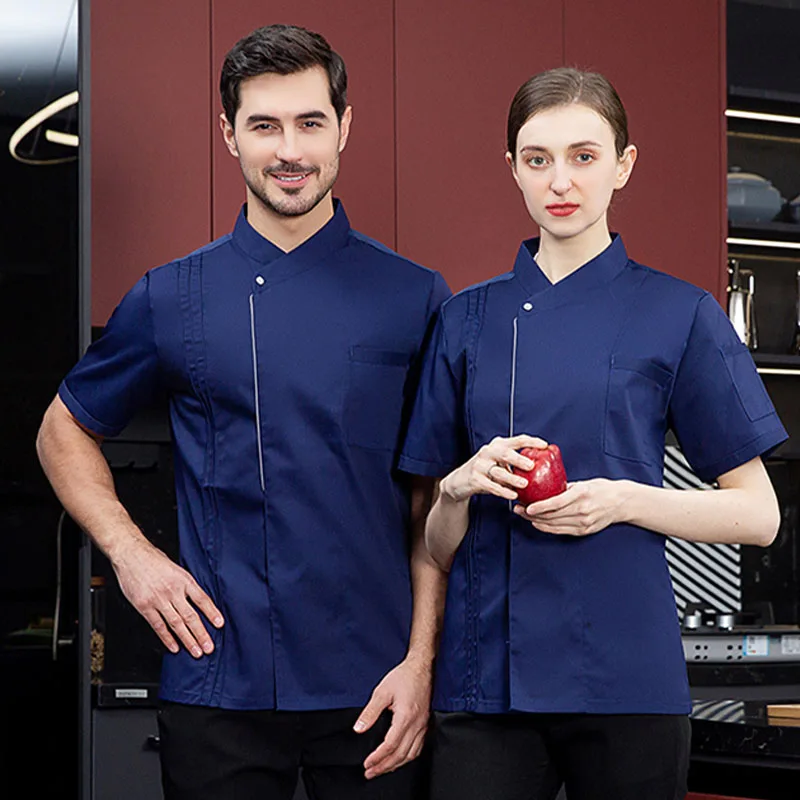 Pizza Chef Waiter Uniform Restaurant Men's Cook Coat Short Sleeve Kitchen Workwear Shirt Catering Serve Bakery Working Clothes