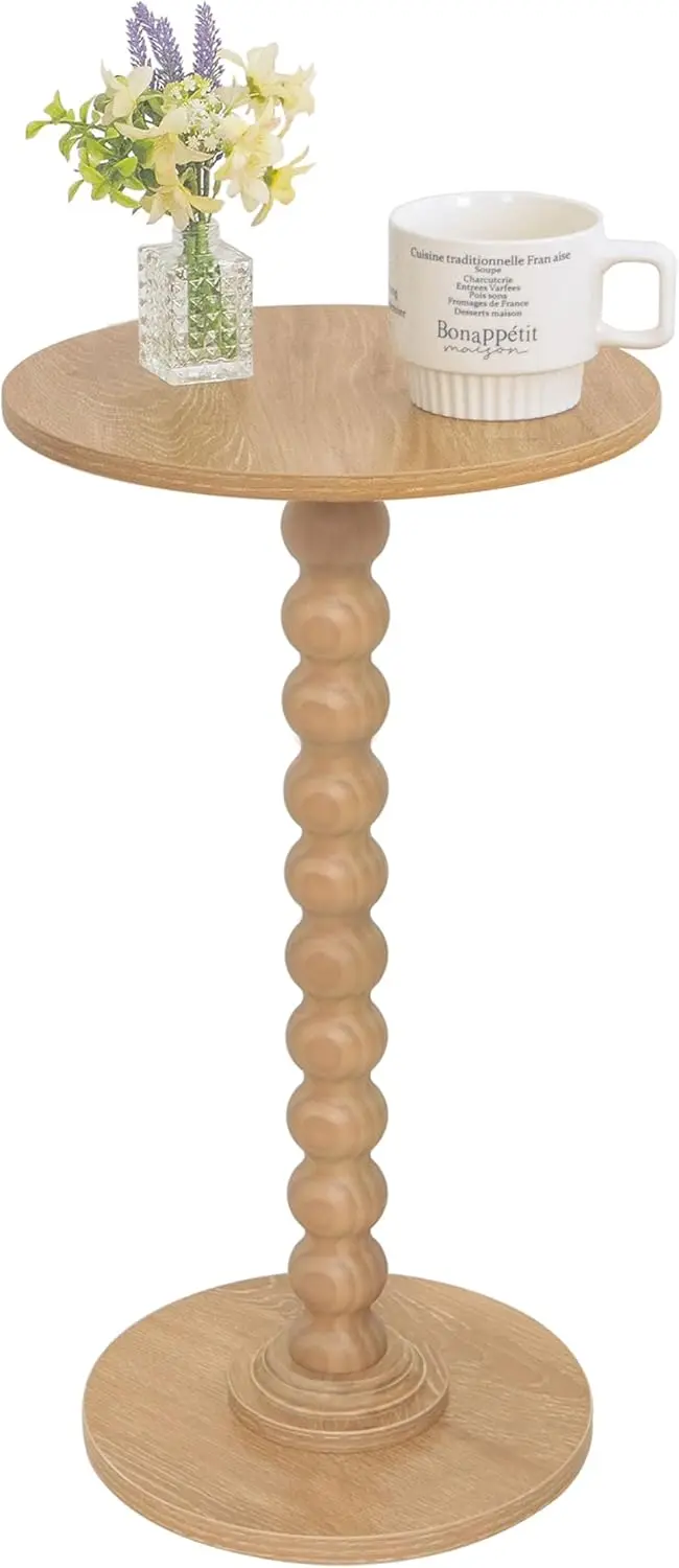 

Small Side Table, Drink Table for Small Spaces, Modern Martini Table with Solid Wood Leg, Round End Tables Living Room for Be