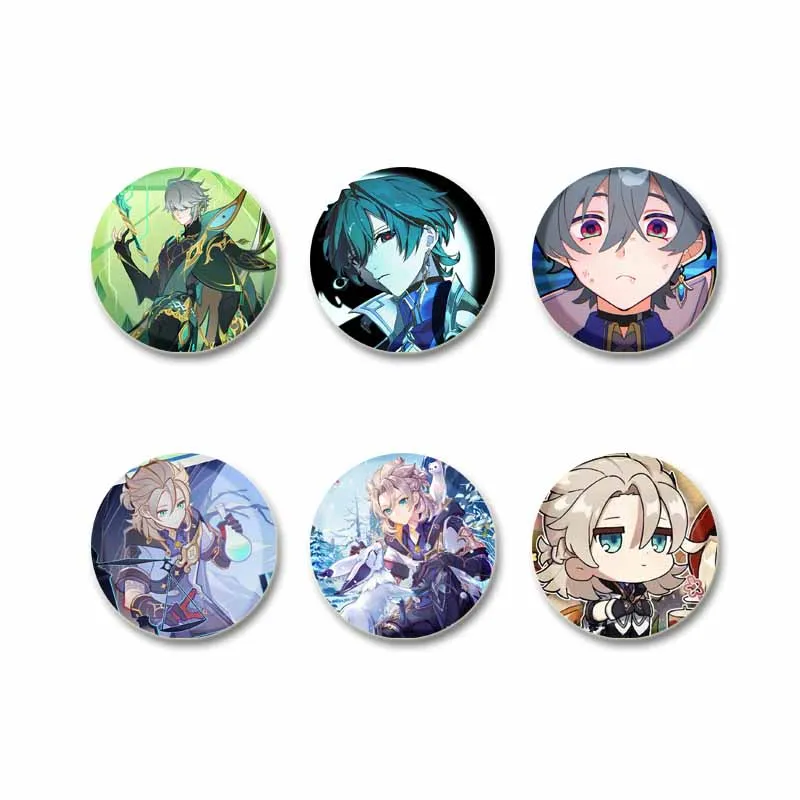 Game Anime Genshin Impact Round Badge Cute Cartoon Role Lohen Albedo Alhaitham Brooch Clothing Backpack Accessories Lapel Pins