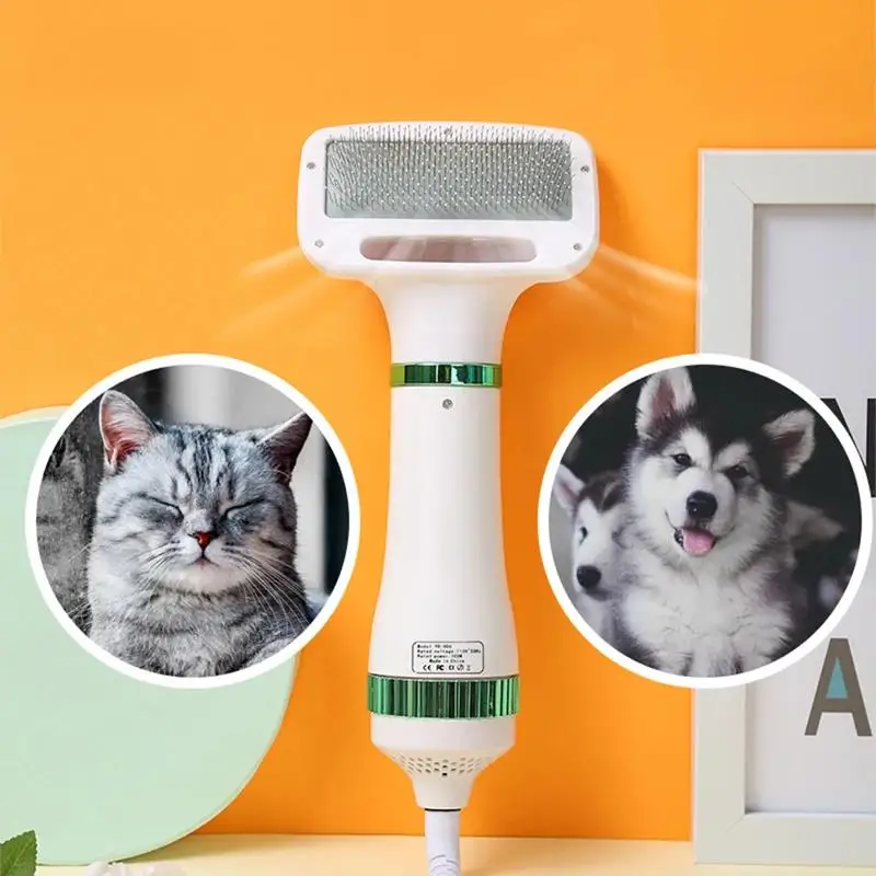 2-In-1 Pet Hair Dryer with Slicker Brush for Cat and Dog Brush Professional Home Grooming Furry Drying Portable Dog Blower