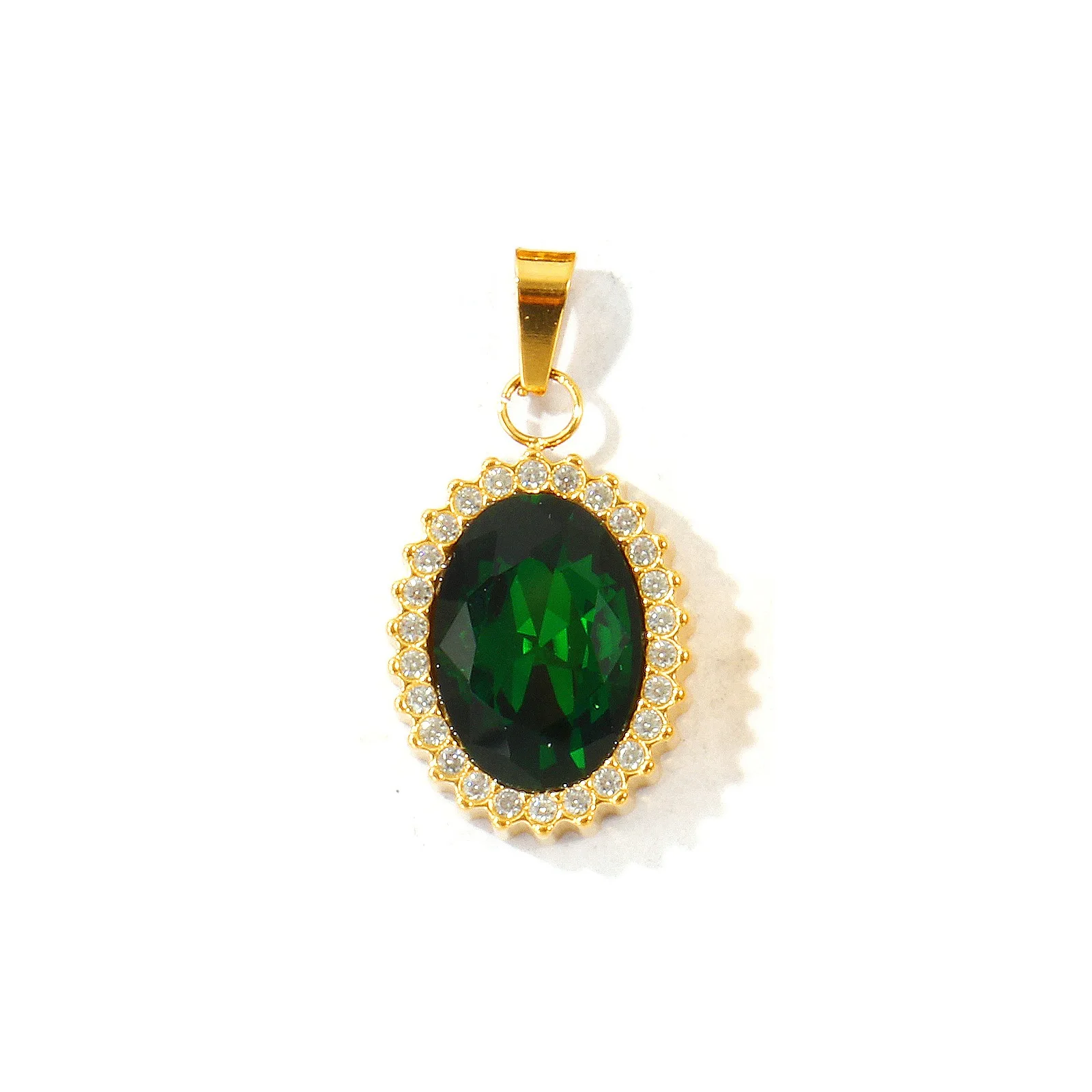1 Stück Mikro-Pavé-Anhänger mit Zirkonia in Tropfen- und Ovalform, 18K vergoldet, 304 Edelstahl, Charm für DIY-Halsketten, Schmuckherstellung, 28x15mm – Detail 2