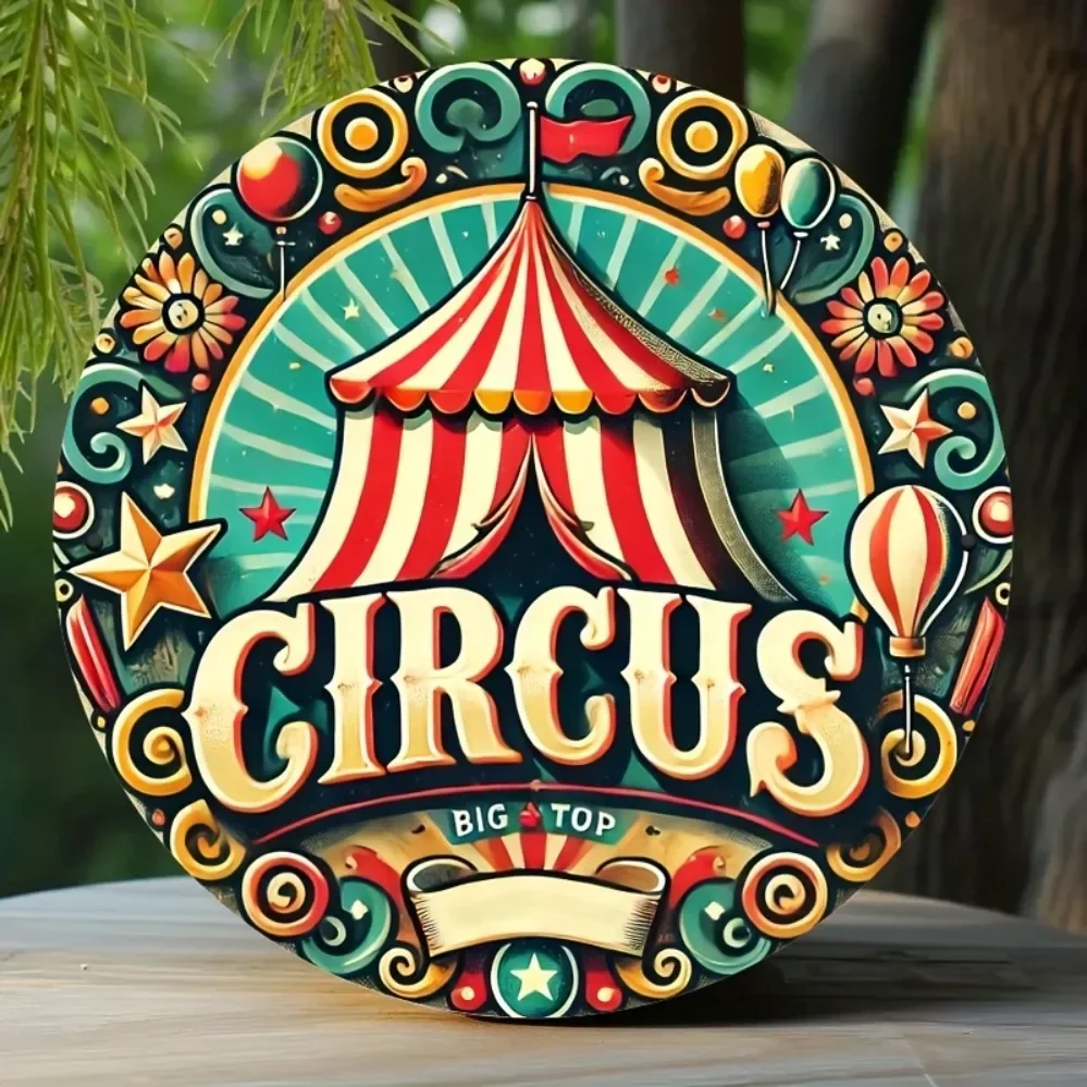 Vintage Circus Theme 2D Graphic Design: Striped Tent & Star Iron Decor Sign for Durable Home, Office, and Café Decoration