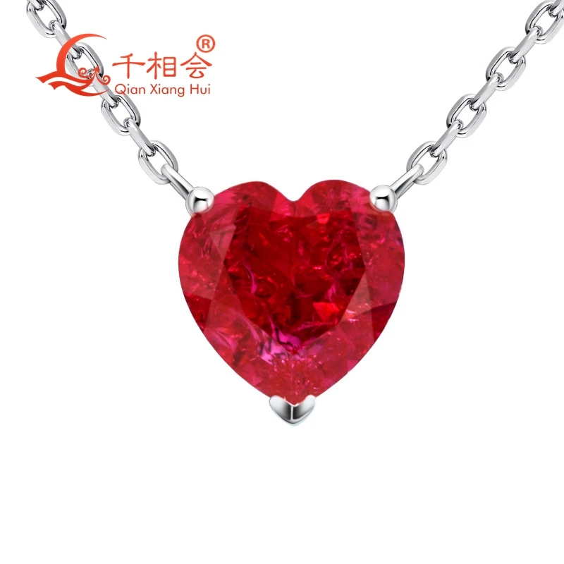 

925 silver heart shape 4.6ct 10*10mm Pigeon blood red & pink lab grwon created ruby with inclusions Jewelry Pendant Necklace