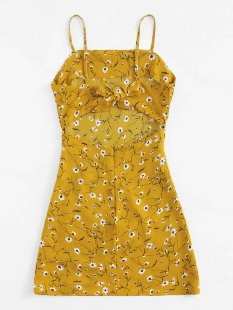 Ditsy Floral Open-Back Mock Wrap Dress