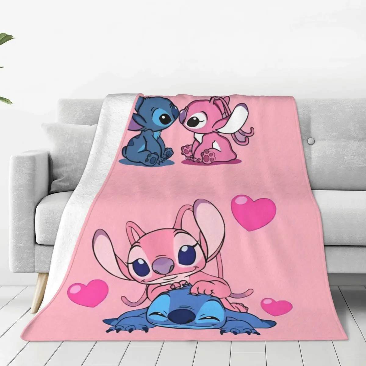 

Одеяло Kawaii Stitch And Angel, декоративное фланелевое одеяло с рисунком комиксов для дивана, стула, теплое качественное покрывало, подарок