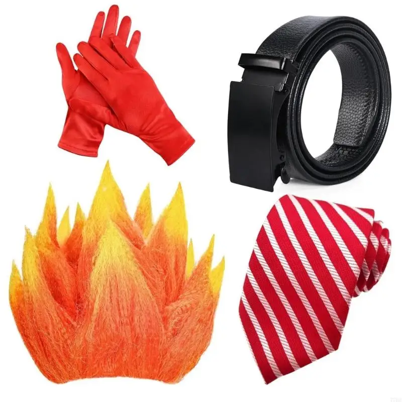 77HE – accessoires Costume en colère avec flamme, gants à rayures poilues, lunettes, Costume d'halloween Cosplay pour femmes
