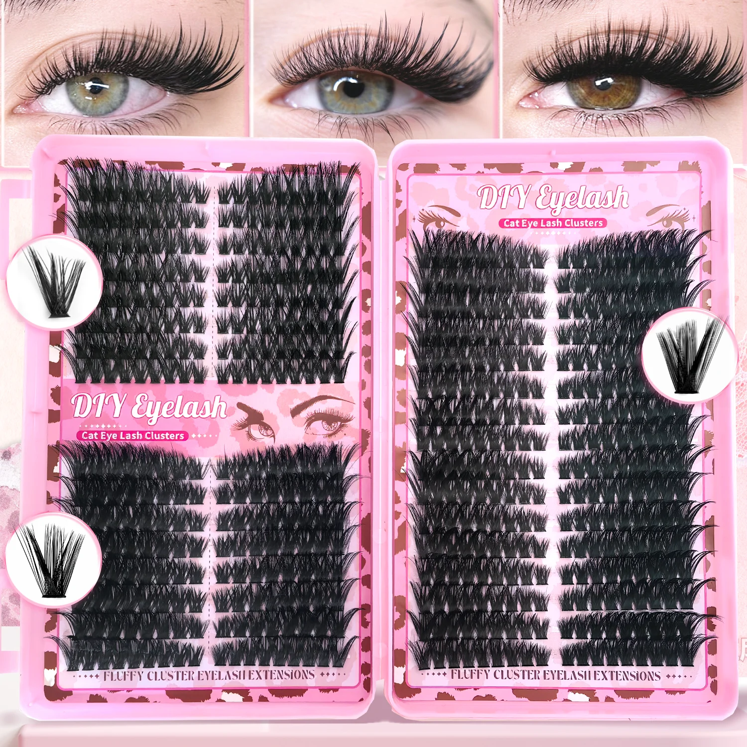 Pre-made L&R Cat Eye Lash Clusters Kit DIY Eyelash Extensions 60D80D100D Fluffy Individual Lashes 8-18mm for Multiple Occasions