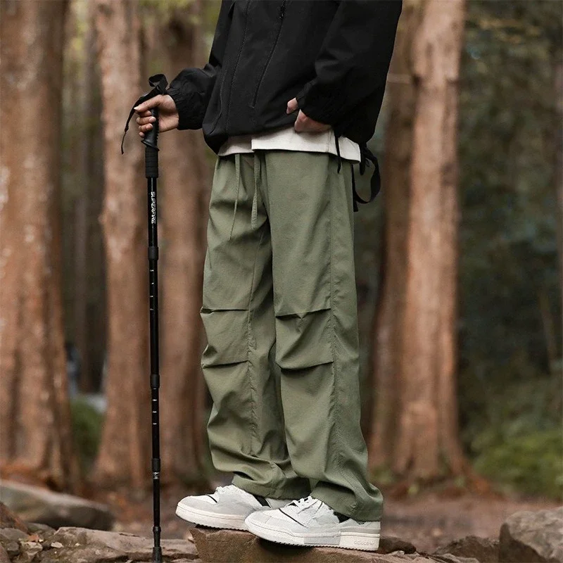 النمط الأمريكي خمر أزياء الرجال الرباط عارضة العصرية بلون واسعة الساق مستقيم الحرير الجليد البضائع السراويل الذكور السراويل #3