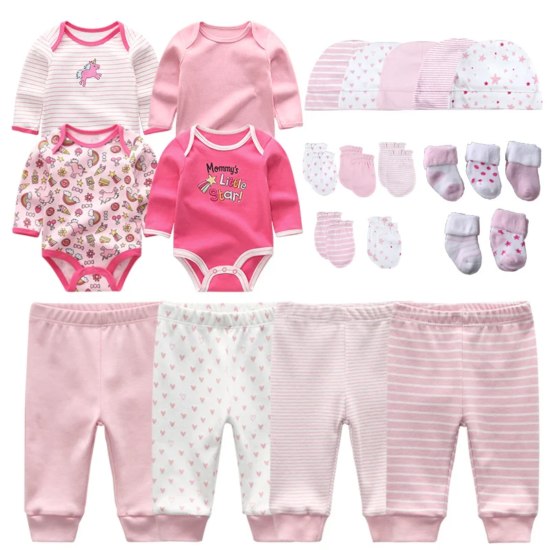 Newborn Clothes Set Gift 23Pcs/lot Bodysuits+Pants+Hat+Gloves+Socks Baby Boy Outfits 0 to 3 &3 to 6 Months Girl Toddler Clothing