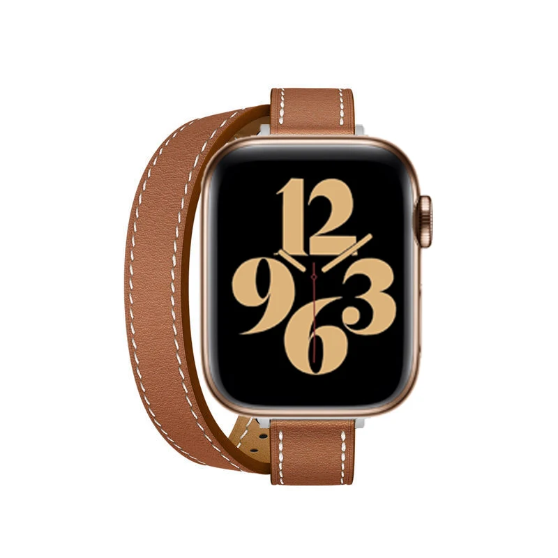Double-loop Small Waist Leather Strap, Compatible with Apple Watch Series 987654321 Men and Women Fashion Personality Wristband
